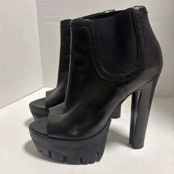 Versus Versace Black Peep-Toe Platform Booties with Side Elastic. Size 38. - Picture 1 of 5